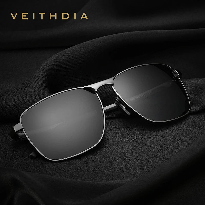 Veithdia Polarised UV400 Rectangular Sunglasses for Men | Lightweight Alloy Frame
