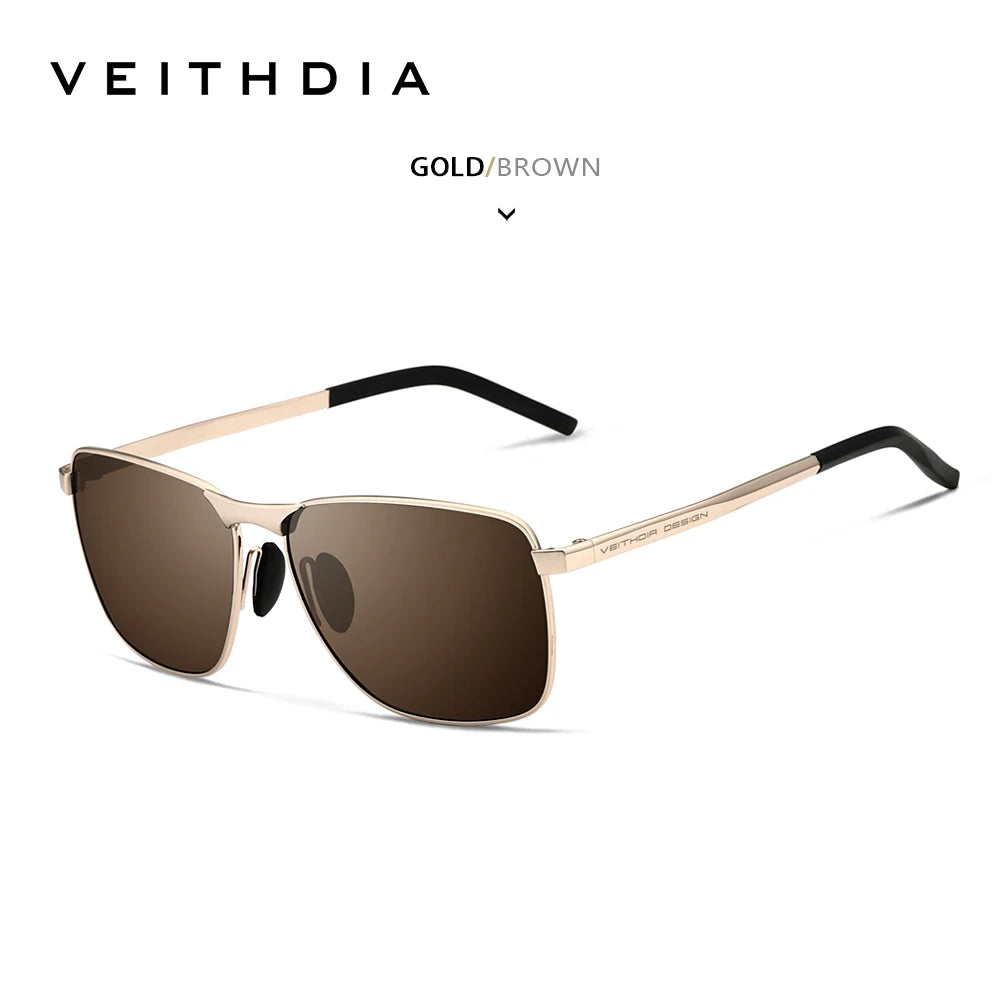 Veithdia Polarised UV400 Rectangular Sunglasses for Men | Lightweight Alloy Frame